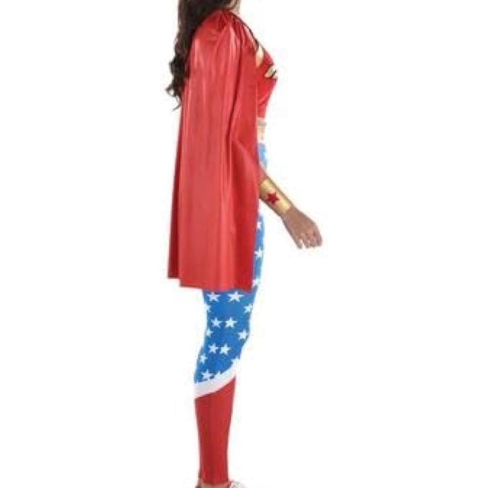 DC Comics Wonder Woman Costume Set Womens Large 10-12 Top Leggings Cape Cuffs - Picture 2 of 4